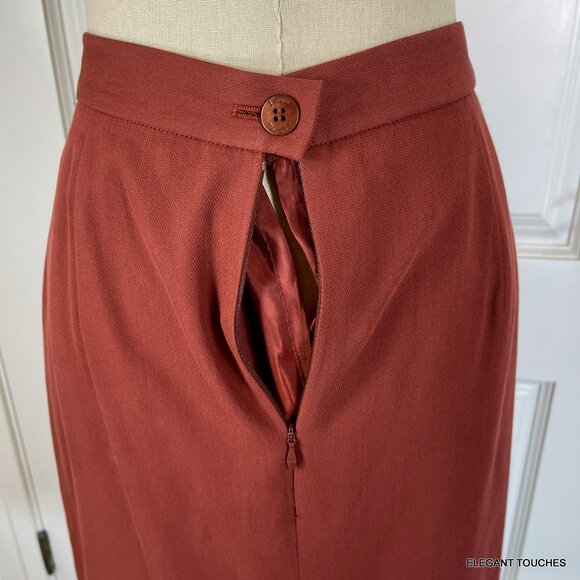 Vintage Louis Feraud Pencil Skirt S / M Wool Red Rust Midi Straight '90s Office - Picture 6 of 9
